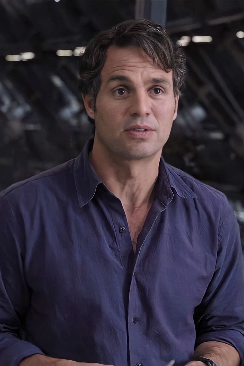 Bruce Banner in a lab setting before the Hulk transformation.