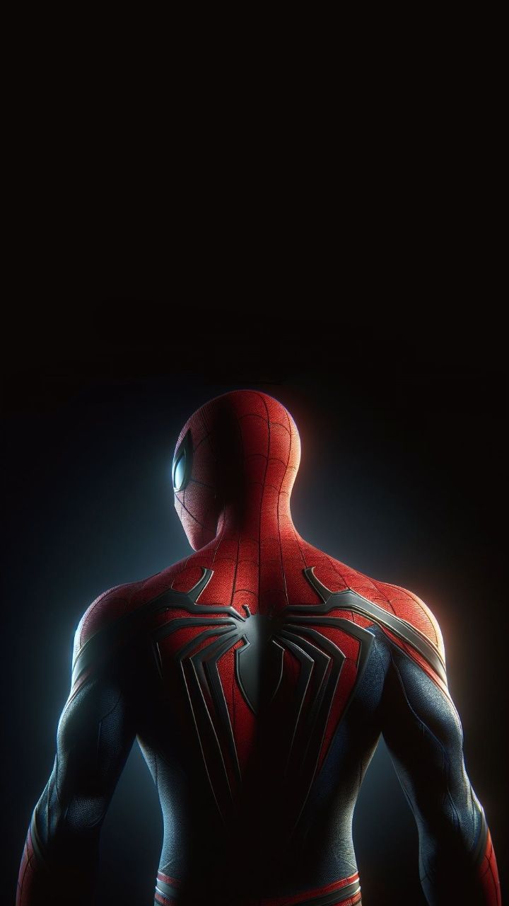 Spider-Man dramatic back view with spider symbol