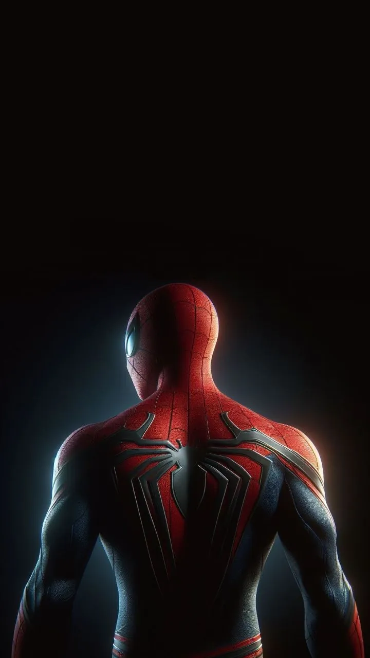 Spider-Man dramatic back view with spider symbol